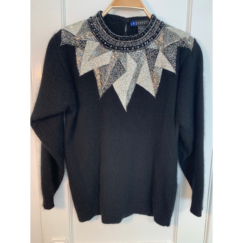 IB Diffusion Vintage 1989 Women's Silk & Angora Sweater‎ Retro Cocktail Party S